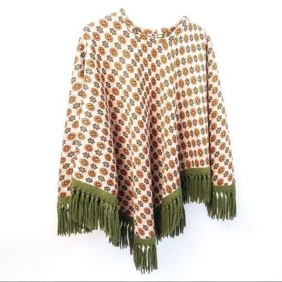 Vintage Girl’s Fringed Poncho Sweater Sz M/L